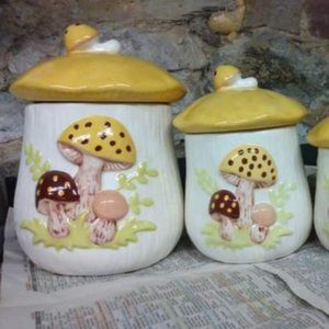 Vintage Merry mushroom canisters